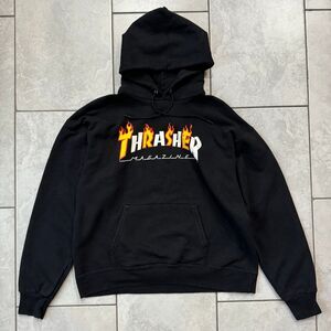 Thrasher Magazine Skater Flame Logo Black Pullover Hoodie Mens Size Medium